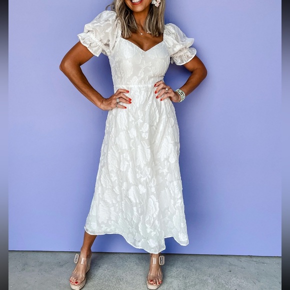 White Midi Dress with Puff Sleeves 🤍 - Picture 1 of 2